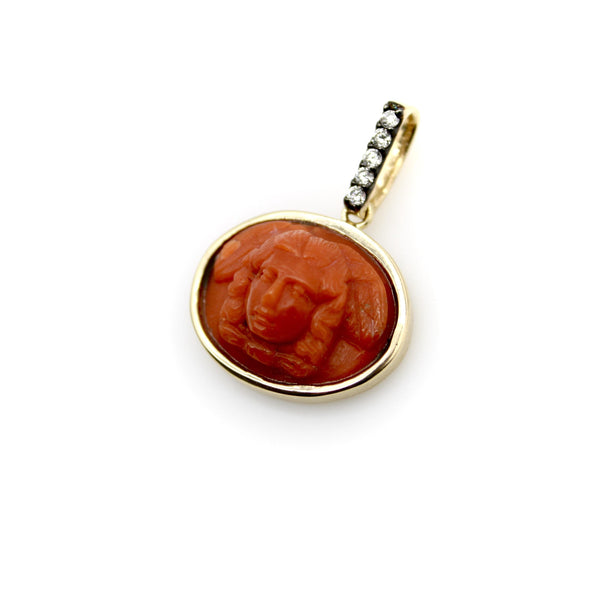 14K Gold Signature Victorian Coral Winged Angel Pendant with Diamonds Pendant, Charm Kirsten's Corner 