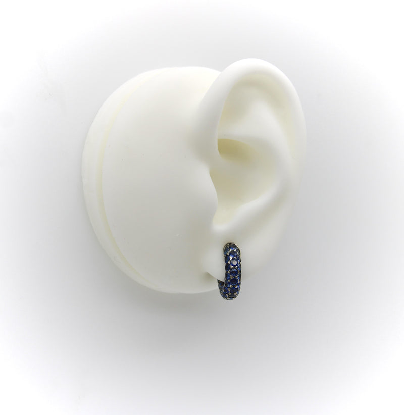 Vintage Gioia 18K Gold and Sterling Silver Sapphire Huggie Earrings jewelry Kirsten's Corner 