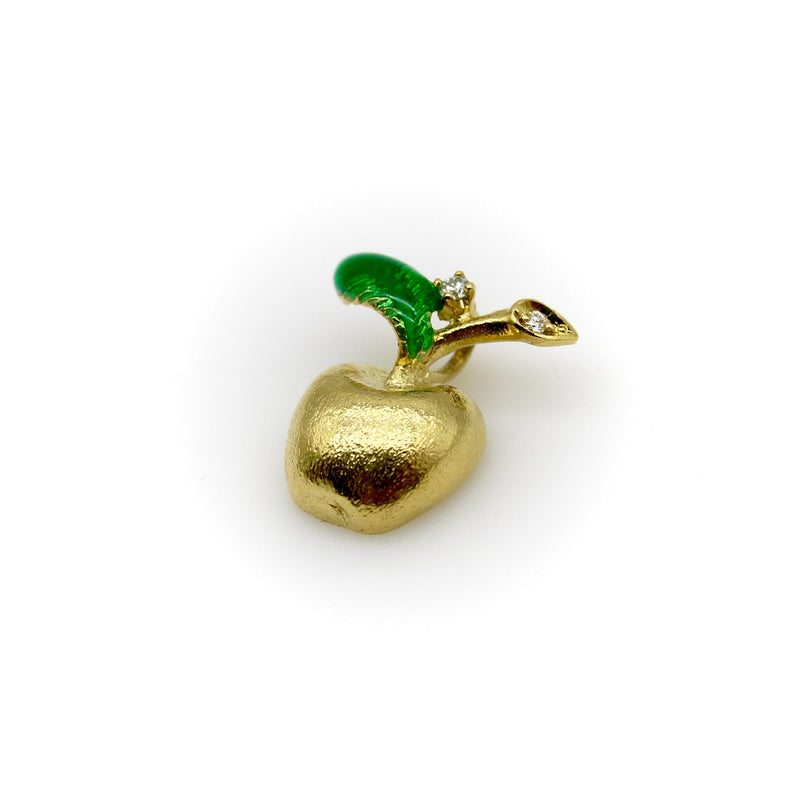 18K Gold Vintage Apple Diamond and Enamel Charm Pendant, Charm Kirsten's Corner 