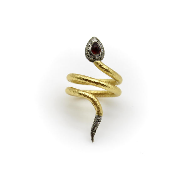 Vintage 22K Gold Diamond Ruby and Silver Snake Ring ring Kirsten's Corner 