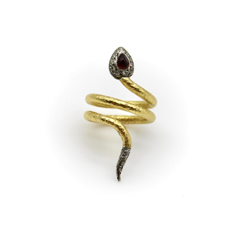 Vintage 22K Gold Diamond Ruby and Silver Snake Ring ring Kirsten's Corner 