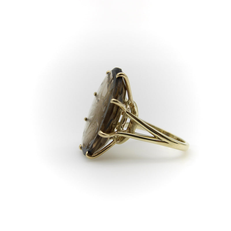 14K Gold Smoky Topaz Intaglio Family Crest Ring Kirsten's Corner 