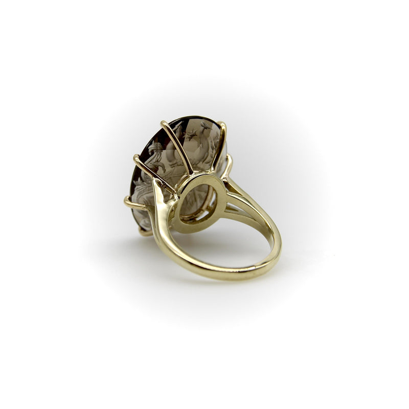 14K Gold Smoky Topaz Intaglio Family Crest Ring Kirsten's Corner 