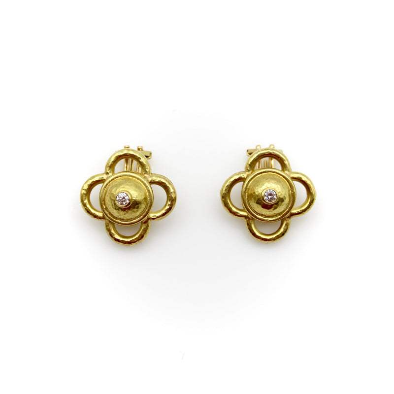 Vintage Elizabeth Locke Quatrefoil 18K Gold and Diamond Earrings Earrings Kirsten's Corner 