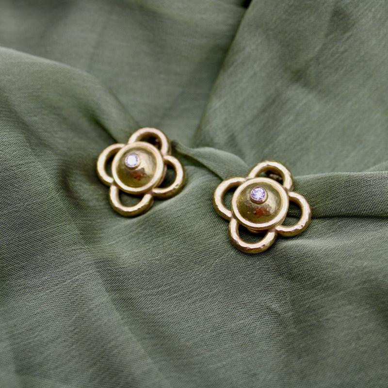 Vintage Elizabeth Locke Quatrefoil 18K Gold and Diamond Earrings Earrings Kirsten's Corner 