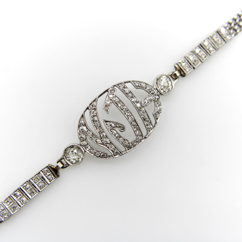 Edwardian Diamond Monogram Bracelet in 10K White Gold Bracelet Kirsten's Corner 