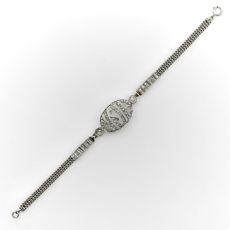Edwardian Diamond Monogram Bracelet in 10K White Gold Bracelet Kirsten's Corner 