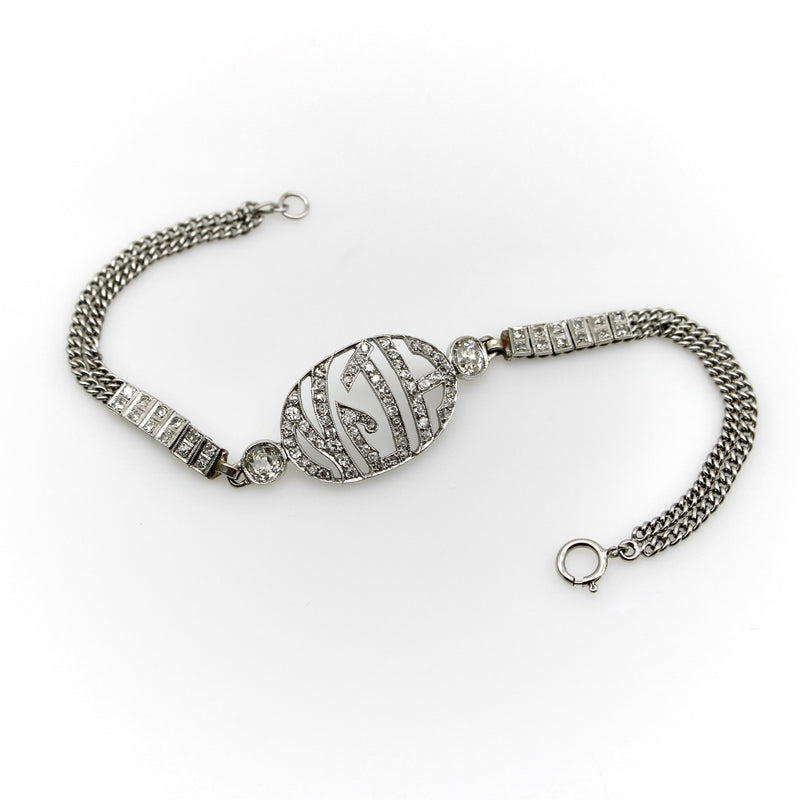 Edwardian Diamond Monogram Bracelet in 10K White Gold Bracelet Kirsten's Corner 