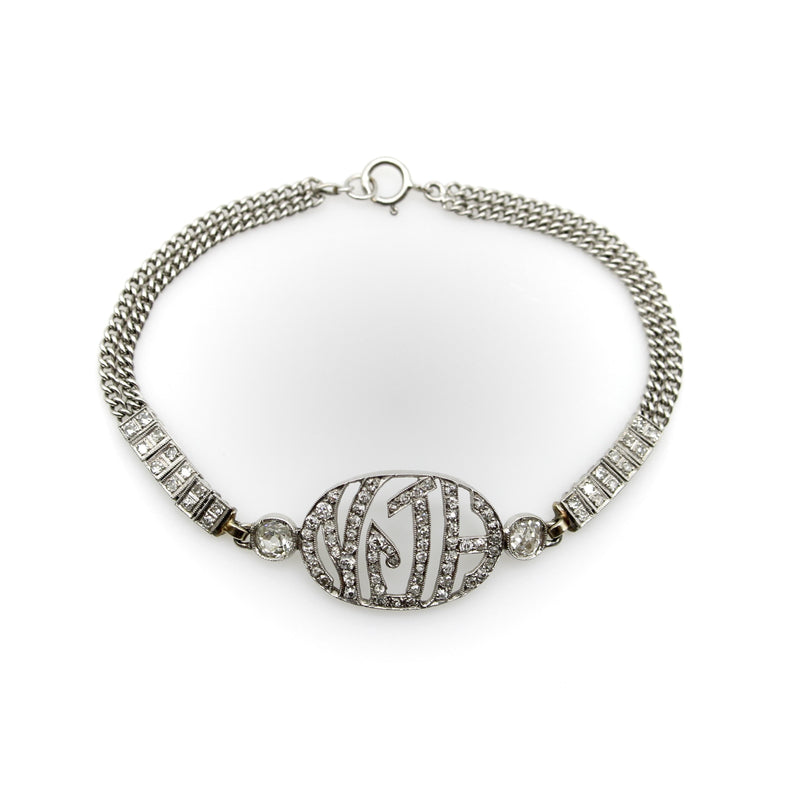 Edwardian Diamond Monogram Bracelet in 10K White Gold Bracelet Kirsten's Corner 