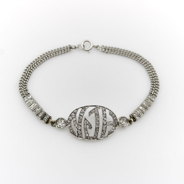 Edwardian Diamond Monogram Bracelet in 10K White Gold Bracelet Kirsten's Corner 