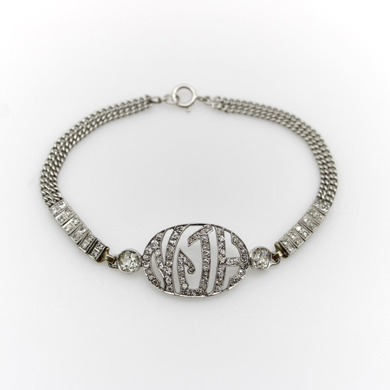 Edwardian Diamond Monogram Bracelet in 10K White Gold Bracelet Kirsten's Corner 