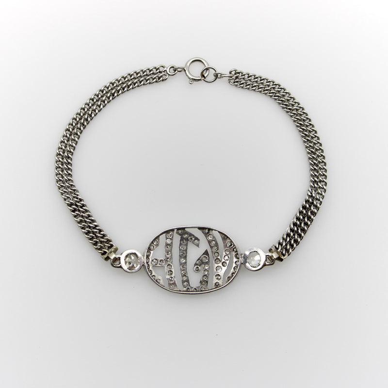 Edwardian Diamond Monogram Bracelet in 10K White Gold Bracelet Kirsten's Corner 