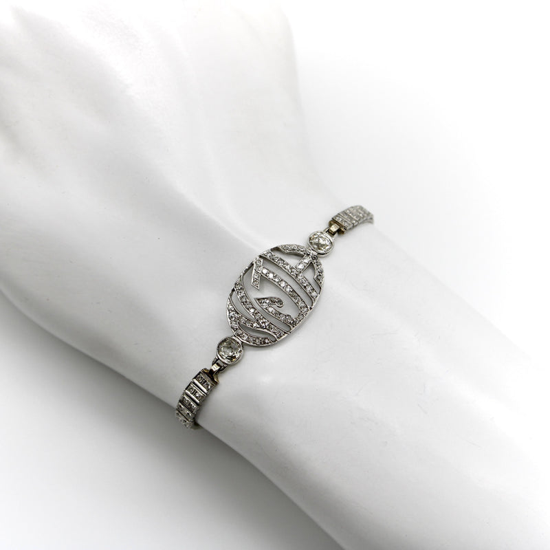 Edwardian Diamond Monogram Bracelet in 10K White Gold Bracelet Kirsten's Corner 