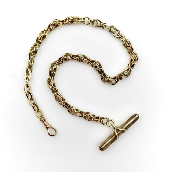 Victorian 14K Gold Watch Chain with T-Bar and Dog Clip Chain Kirsten's Corner 