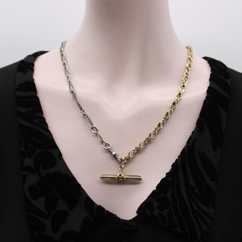 Victorian 14K Gold Watch Chain with T-Bar and Dog Clip Chain Kirsten's Corner 