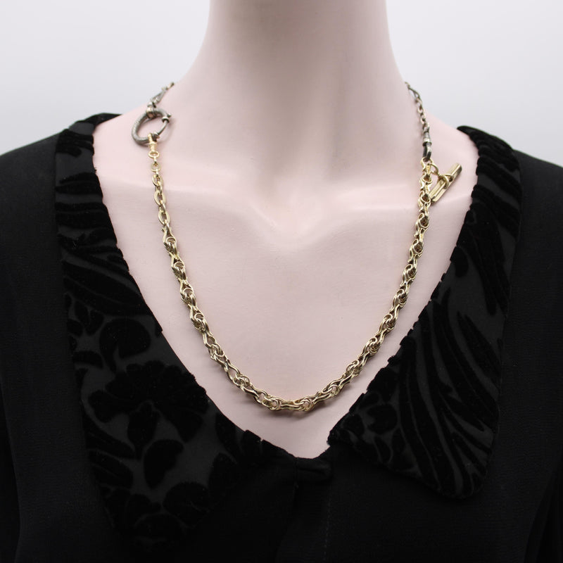 Victorian 14K Gold Watch Chain with T-Bar and Dog Clip Chain Kirsten's Corner 
