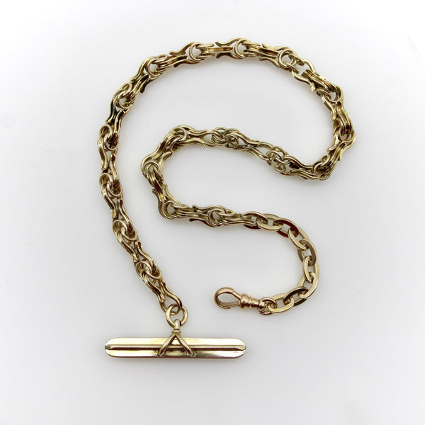 Victorian 14K Gold Watch Chain with T-Bar and Dog Clip Chain Kirsten's Corner 