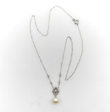 Vintage 14K White Gold Pearl Necklace with Pave Diamonds Necklace Kirsten's Corner 