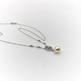 Vintage 14K White Gold Pearl Necklace with Pave Diamonds Necklace Kirsten's Corner 