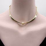 14K Gold Modernist Ed Wiener Sculptural Collar Necklace with Pearl Necklace Kirsten's Corner 