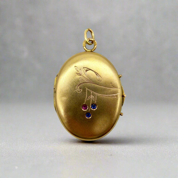 14K Gold Imperial Russian Locket with Rubies & Sapphires locket Kirsten's Corner Jewelry 