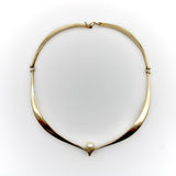 14K Gold Modernist Ed Wiener Sculptural Collar Necklace with Pearl Necklace Kirsten's Corner 