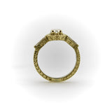 18K Gold Hexagonal Diamond Hand Engraved Ring ring Kirsten's Corner 