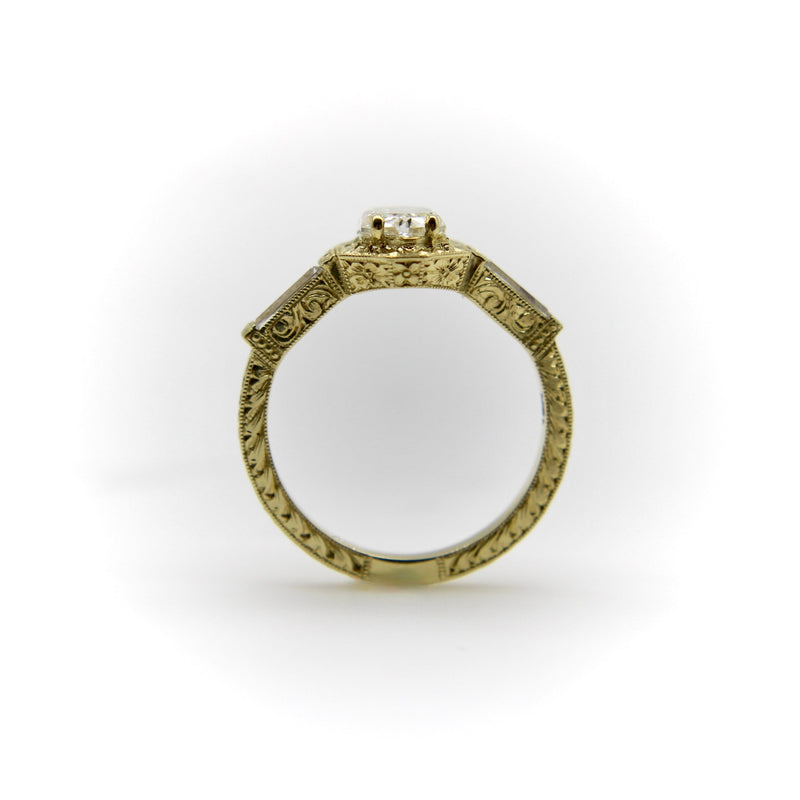 18K Gold Hexagonal Diamond Hand Engraved Ring ring Kirsten's Corner 