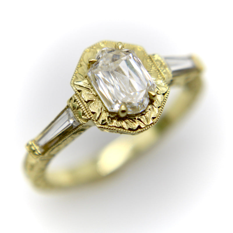 18K Gold Hexagonal Diamond Hand Engraved Ring ring Kirsten's Corner 