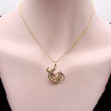 English 15K Gold Lucky Horseshoe Pendant with Pearls and Riding Crop Pendant Kirsten's Corner 