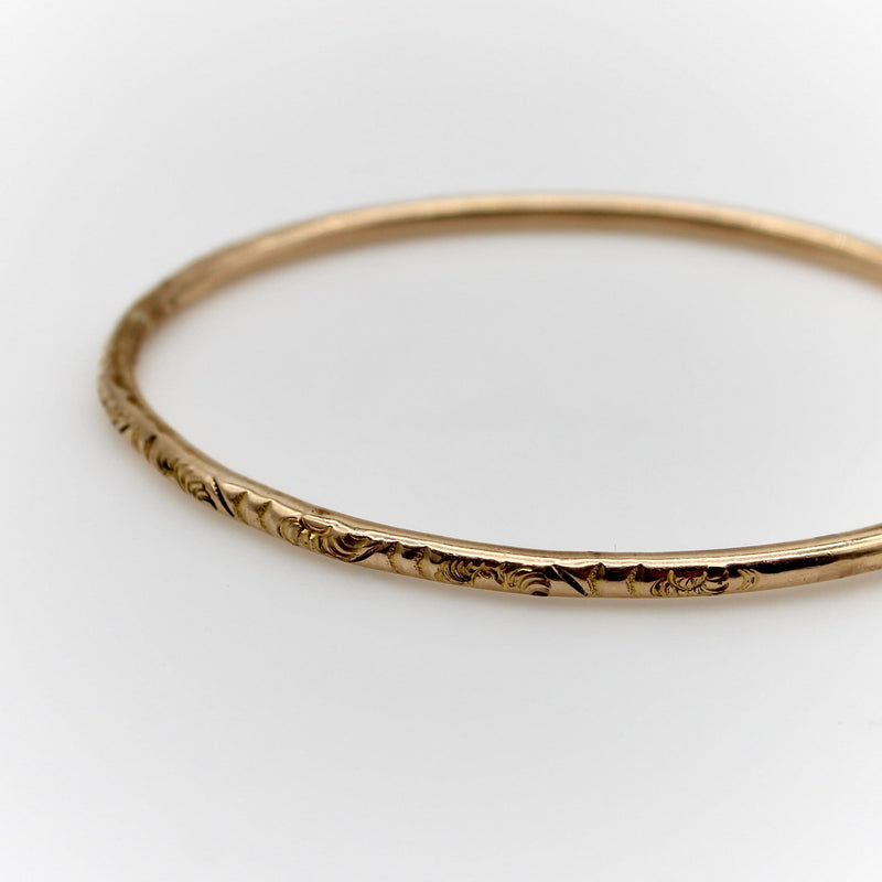 Simple Hand Engraved 14K Gold Victorian Bangle Bracelet Kirsten's Corner 