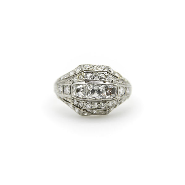 Edwardian Platinum Peruzzi Cut Diamond Ring Kirsten's Corner 