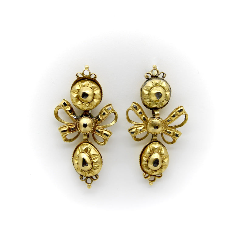Georgian Iberian 21K Gold Pendeloque Diamond Earrings Earrings Kirsten's Corner 