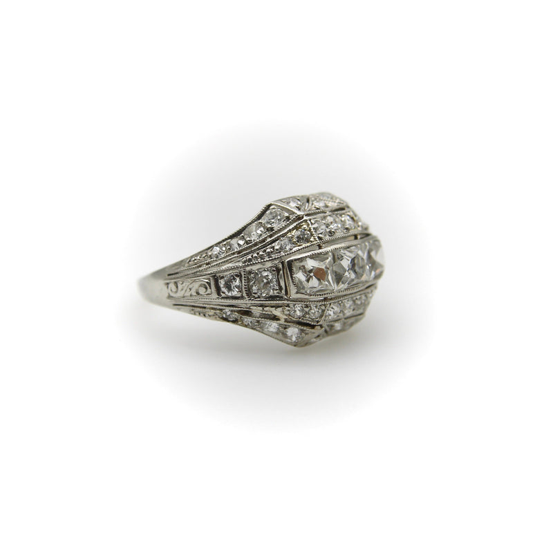 Edwardian Platinum Peruzzi Cut Diamond Ring Kirsten's Corner 