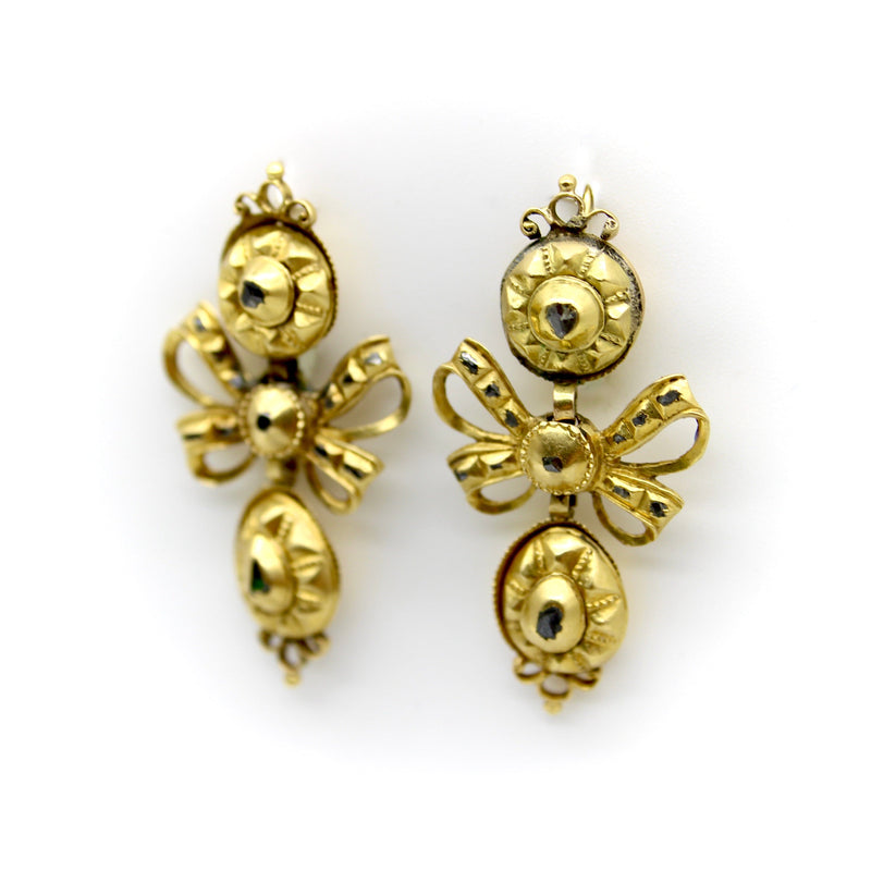 Georgian Iberian 21K Gold Pendeloque Diamond Earrings Earrings Kirsten's Corner 