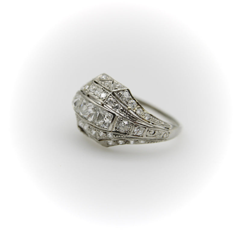 Edwardian Platinum Peruzzi Cut Diamond Ring Kirsten's Corner 