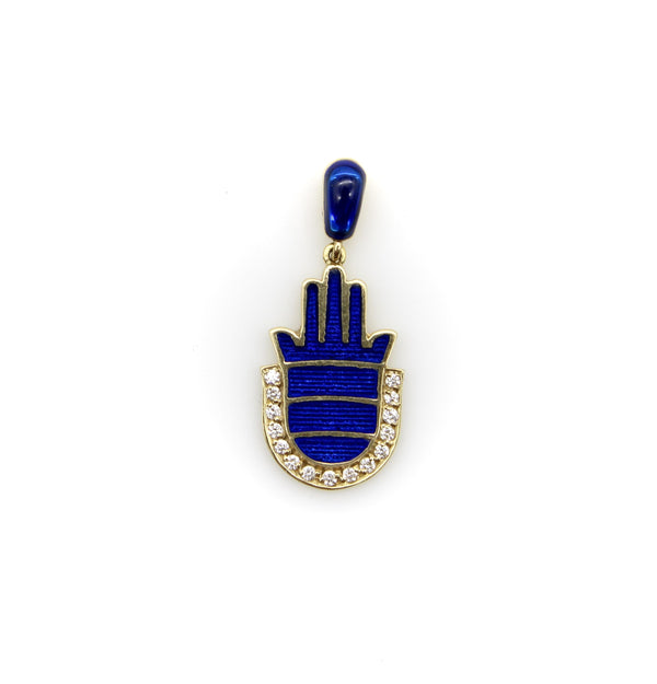 14K Gold and Blue Enamel Hamsa Pendant with Diamonds Pendant, Charm Kirsten's Corner 