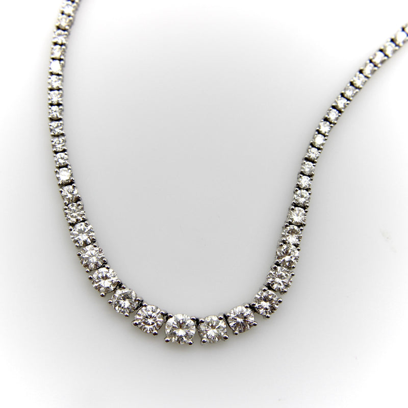 14K White Gold and Diamond 7 Carat Graduated Riviera Necklace Kirsten's Corner 