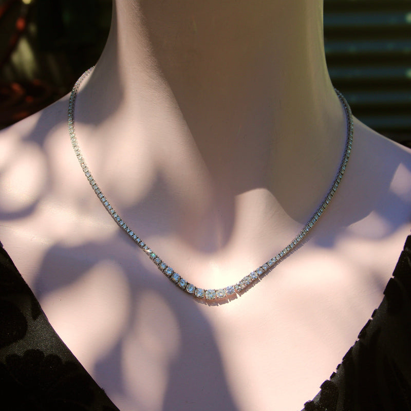 14K White Gold and Diamond 7 Carat Graduated Riviera Necklace Kirsten's Corner 