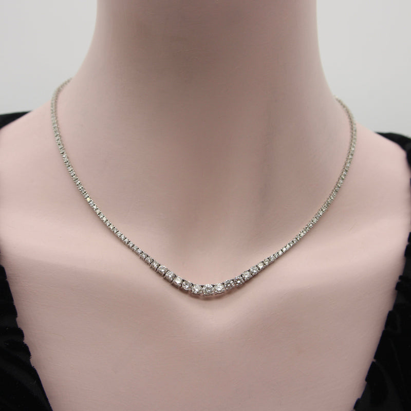 14K White Gold and Diamond 7 Carat Graduated Riviera Necklace Kirsten's Corner 