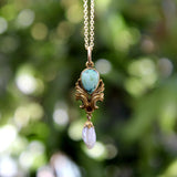 14K Gold Art Nouveau Turquoise Drop Pendant with Mississippi Pearl Necklaces, Pendants Kirsten's Corner 