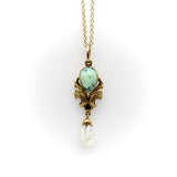 14K Gold Art Nouveau Turquoise Drop Pendant with Mississippi Pearl Necklaces, Pendants Kirsten's Corner 