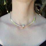 14K Gold Modernist Ed Wiener Sculptural Collar Necklace with Pearl Necklace Kirsten's Corner 