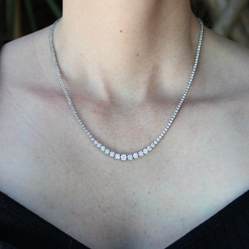 14K White Gold and Diamond 7 Carat Graduated Riviera Necklace Kirsten's Corner 