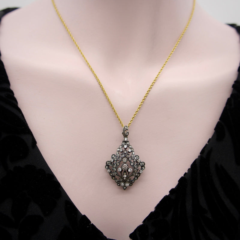 Late Victorian Sterling Silver and 12K Gold Diamond Pendant Brooch Pendant Kirsten's Corner Jewelry 