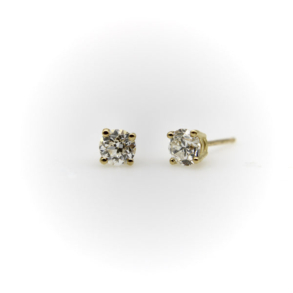 18k Gold 0.90 Carat Old European Cut Diamond Stud Earrings Kirsten's Corner 