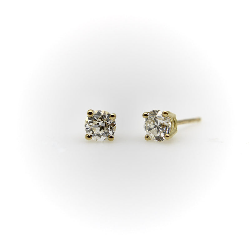 18k Gold 0.90 Carat Old European Cut Diamond Stud Earrings Kirsten's Corner 