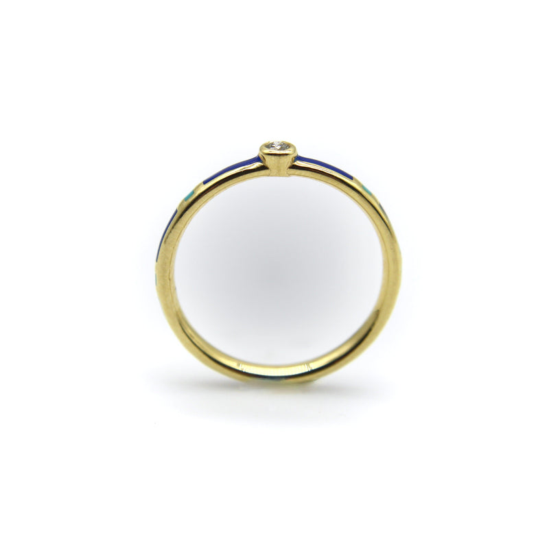 18K Gold Blue and Turquoise Enameled Ring with Diamond Accent ring Kirsten's Corner 