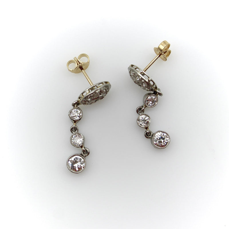 Edwardian Platinum and Old European Cut Diamond Dangle Earrings Kirsten's Corner 