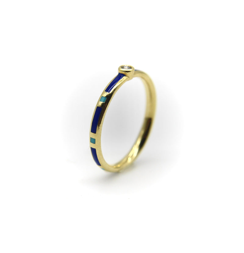 18K Gold Blue and Turquoise Enameled Ring with Diamond Accent ring Kirsten's Corner 
